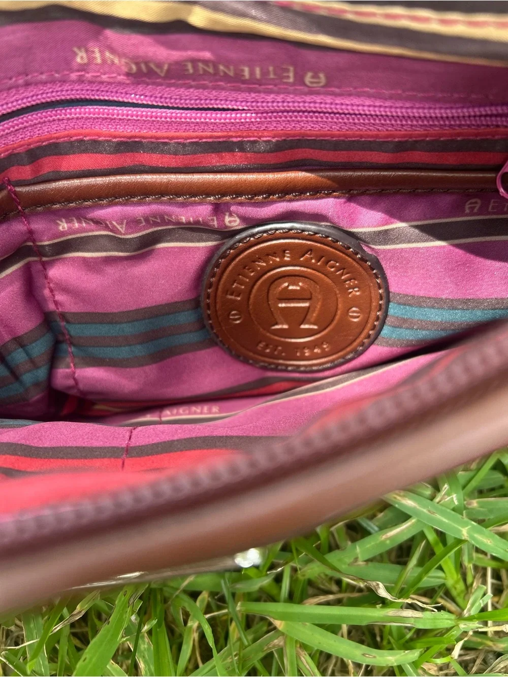 Vintage Etienne Aigner Burgundy and Brown Shoulder Bag
